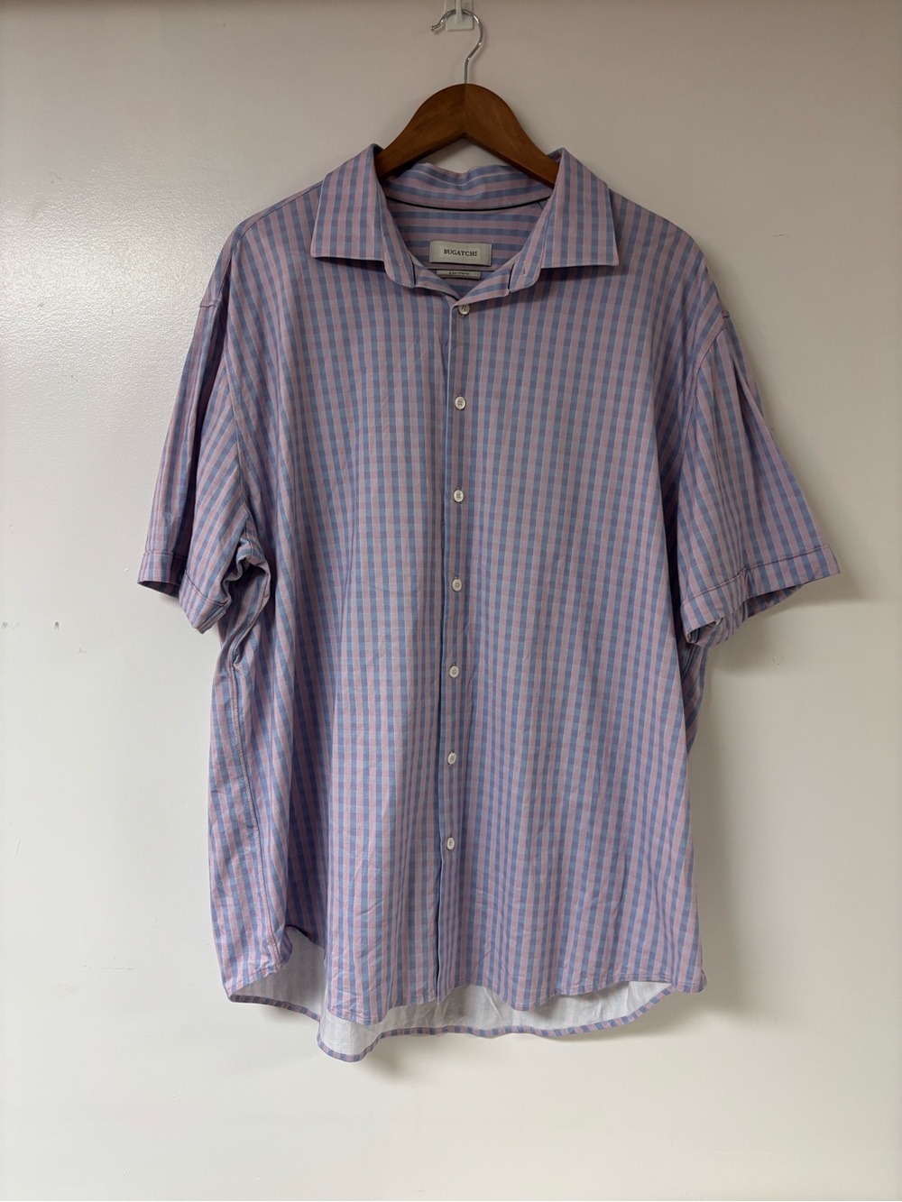 Bugatchi Men’s Short Sleeve Button-Up Shirt Lavender/Blue Plaid 3X